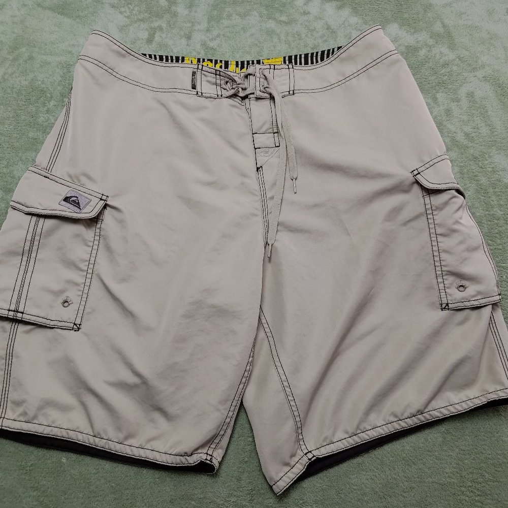 Quicksilver Men'S Swim Surf Shorts Size 36 With Pockets Drawstring Color Tan